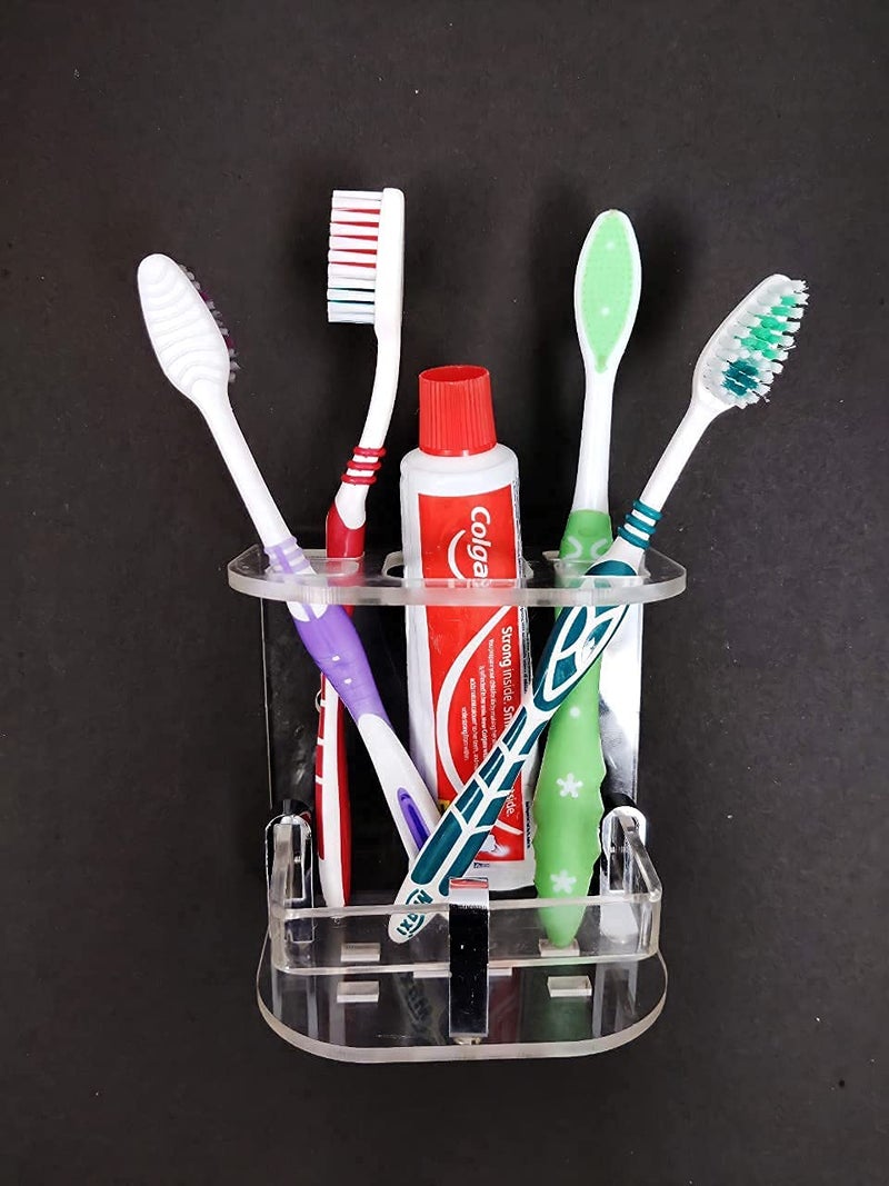 RIDHI ENTERPRISE White Toothpaste Stand Wall Mounted Self Adhesive Acrylic Toothbrush HolderToothpaste For Bathroom Stand Toothpaste HolderStandTumbler Small Clear - Image 3