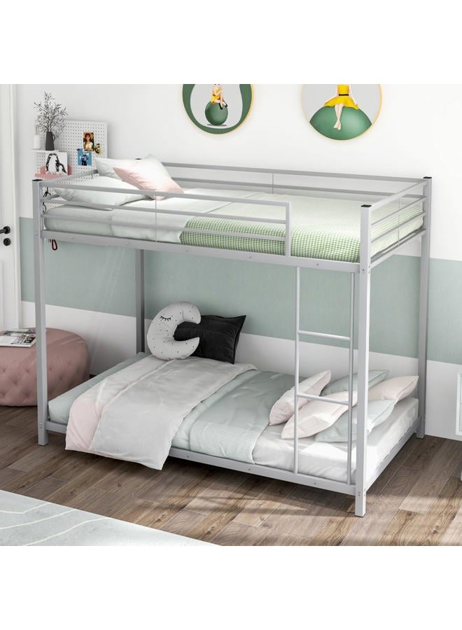 KOMFOTT Metal Low Bunk Bed Twin Over Twin, Heavy Duty Bunk Bed Frame with Ladder & Full-Length Guardrails, Metal Slatted Floor Bed Frame for Teens & Adults, No Box Spring Needed - Image 2