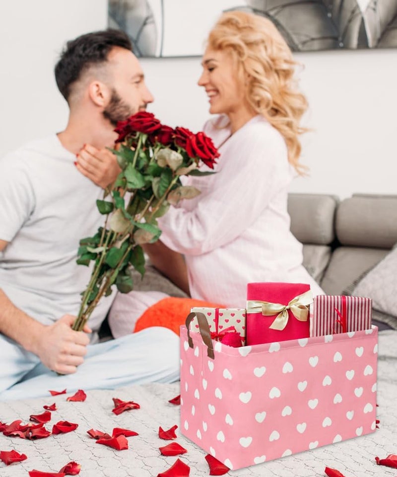 DDBASKET سلال وردية مستطيلة، سلة قلب، سلة فتيات وردية، صندوق تخزين للأطفال، منظم ألعاب الأطفال، ديكور غرفة الحب للمنزل (حب وردي) - Image 2
