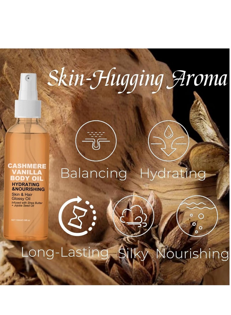 cashmere زيت الجسم بالفانيليا والكشمير، زيت الإشراق بالشيّا والجرجير للبشرة والشعر الجاف، رذاذ لوشن مرطب بالفانيليا والكشمير لترطيب البشرة 100 مل - Image 3