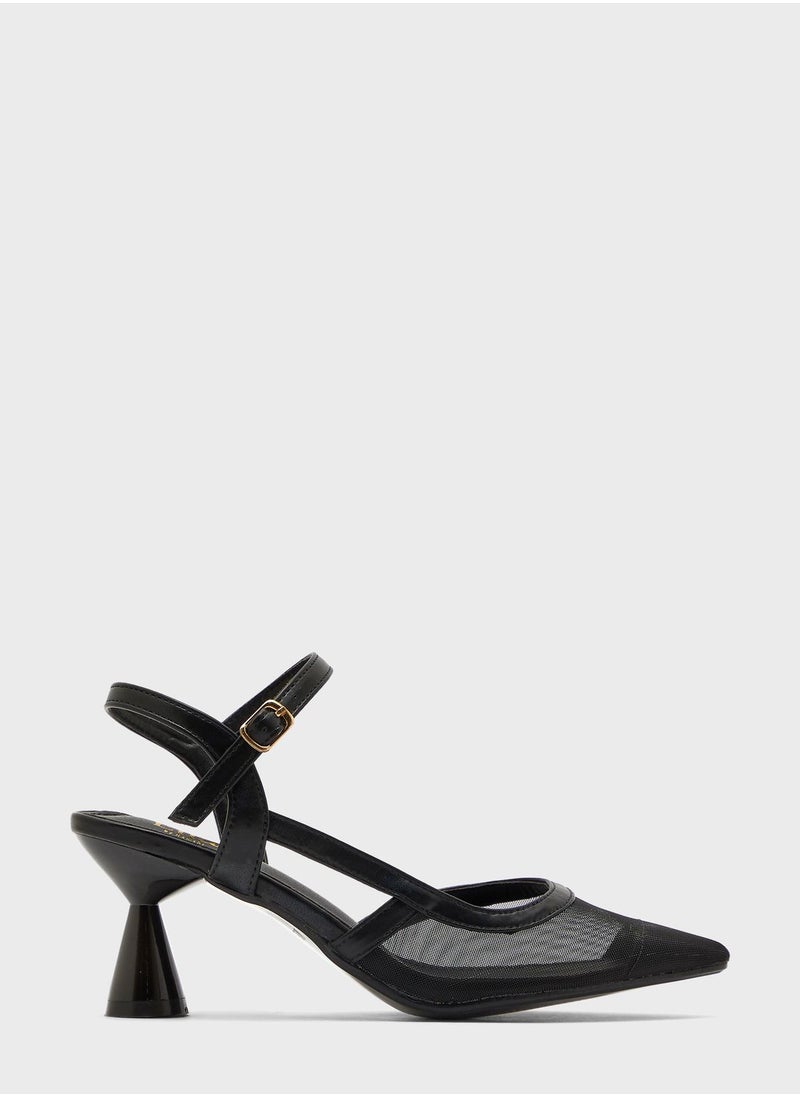 ELLA - Pointed Polka Dot Side Strap Ankle Strap Pump - Image 1