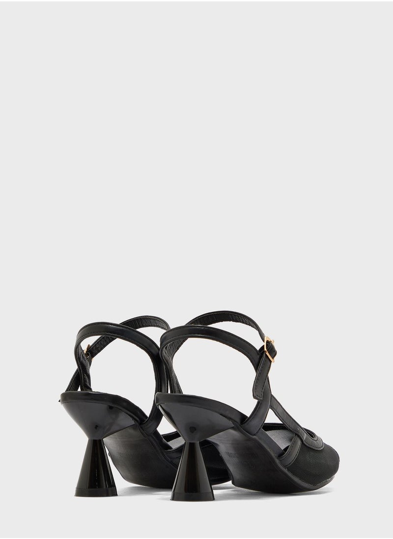 ELLA - Pointed Polka Dot Side Strap Ankle Strap Pump - Image 1