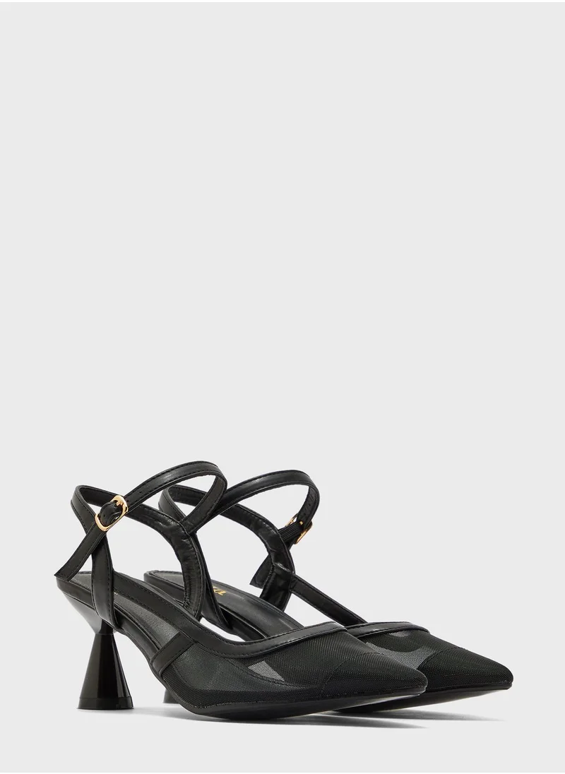 ELLA Pointed Polka Dot Side Strap Ankle Strap Pump