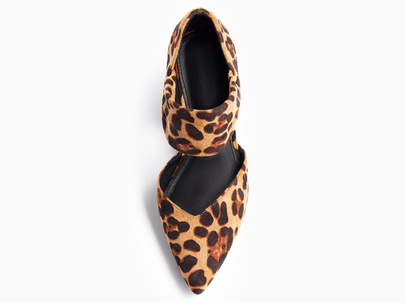 Coutgo Womens Low Kitten Heel Dress Shoes Pointed Toe Slip on Ankle Strap Cutout Elegant Party Wedding Pumps, Leopard, Size 8 - Image 3