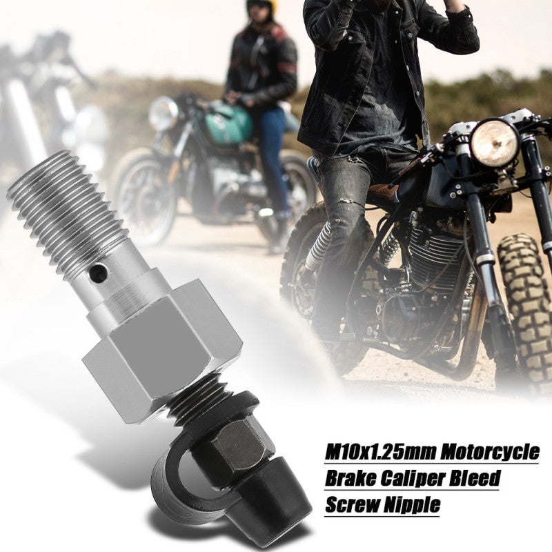 M10x1.25mm Banjo Bolt Bleed Screw - Anodized Aluminum Motorcycle Brake Caliper Bleed Nipple with Dust Cap for Front Rear Brake Lines - Image 3