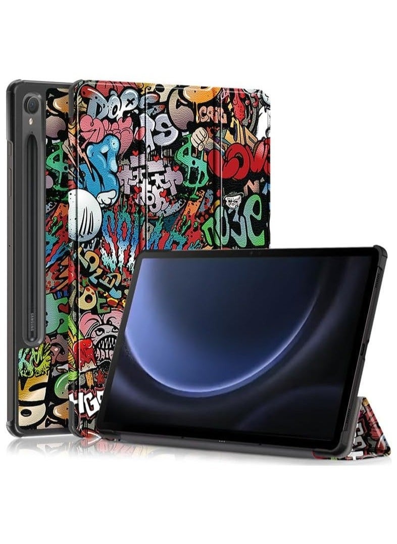 Case Compatible with Galaxy Tab S9 FE 2023 11 inch (SM-X510 X516) Tri-Fold Smart Tablet Case,Hard PC Back Shell Slim Multi- Viewing Angles Stand Folio Cover (Graffiti)