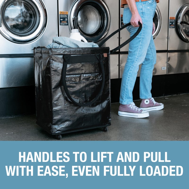 CleverMade Hauler Rolling Tote Bag, 90L Collapsible Portable Shopping Cart with Wheels for Groceries, Laundry, Organization â€“ Heavy Duty Utility Tote with 75 lb Capacity, Basket with Wheels, Black - Image 2