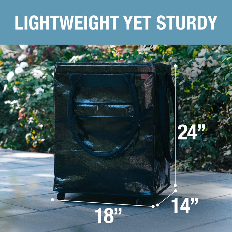 CleverMade Hauler Rolling Tote Bag, 90L Collapsible Portable Shopping Cart with Wheels for Groceries, Laundry, Organization â€“ Heavy Duty Utility Tote with 75 lb Capacity, Basket with Wheels, Black - Image 3