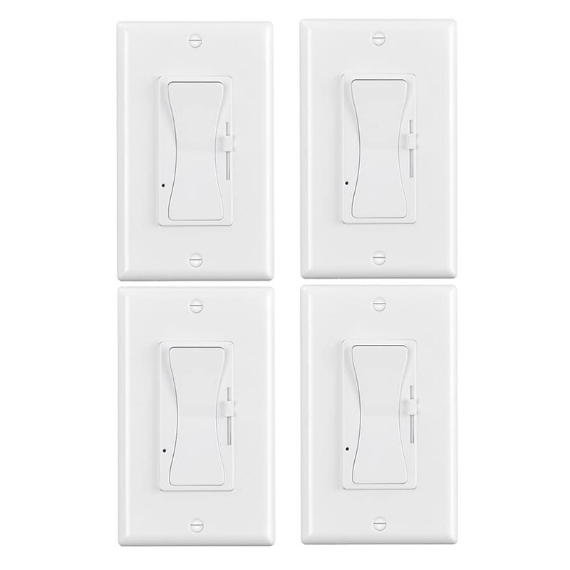 KEYGMA 0-10V LED Dimmer Switch, Low Voltage Dimmer Switch for Dimmable LED Lights, CFL, Halogen and Incandescent Bulbs, Single-Pole or 3-Way, Wallplate Included, ETL Listed (White, 4 Pack) - Image 1