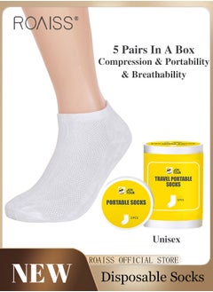 roaiss 5 Pairs Disposable Compressed Socks for Women and Men Portable Throwaway Cotton Short Socks Sweat Absorbent and Breathable Ankle Sock for Sports Business or Travel  - Image 1
