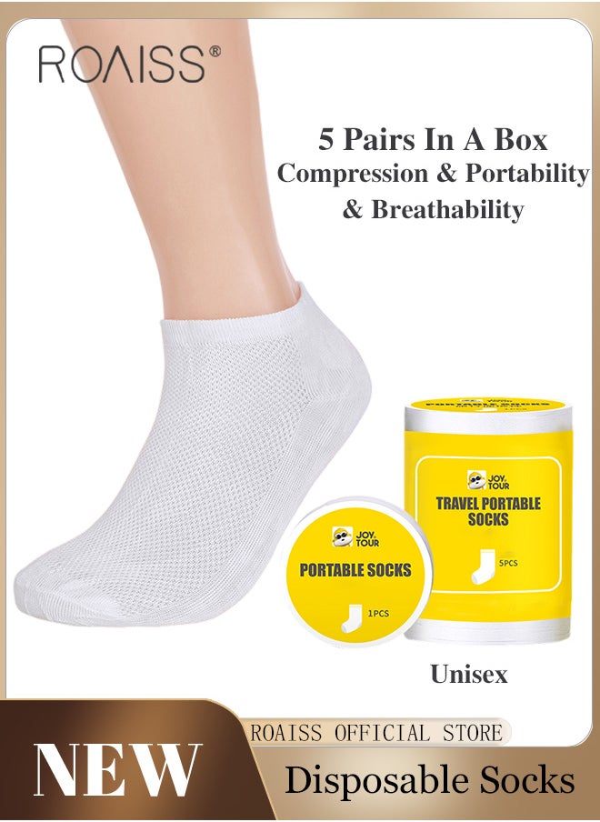 roaiss 5 Pairs Disposable Compressed Socks for Women and Men Portable Throwaway Cotton Short Socks Sweat Absorbent and Breathable Ankle Sock for Sports Business or Travel  - Image 1