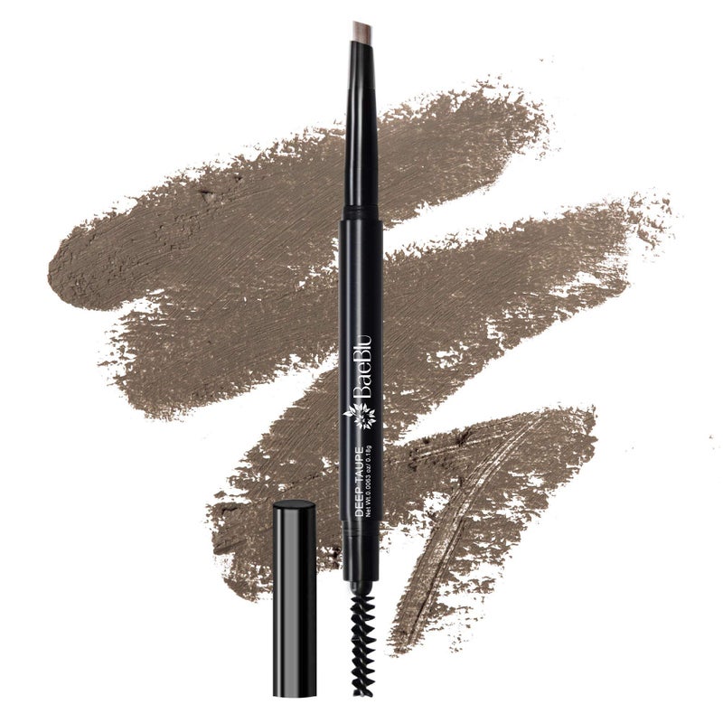 BaeBlu Cruelty Free Retractable Eyebrow Crayon, Vegan Non-Toxic Long Wear Brow Definer With Brush, Deep Taupe Pen - Image 1