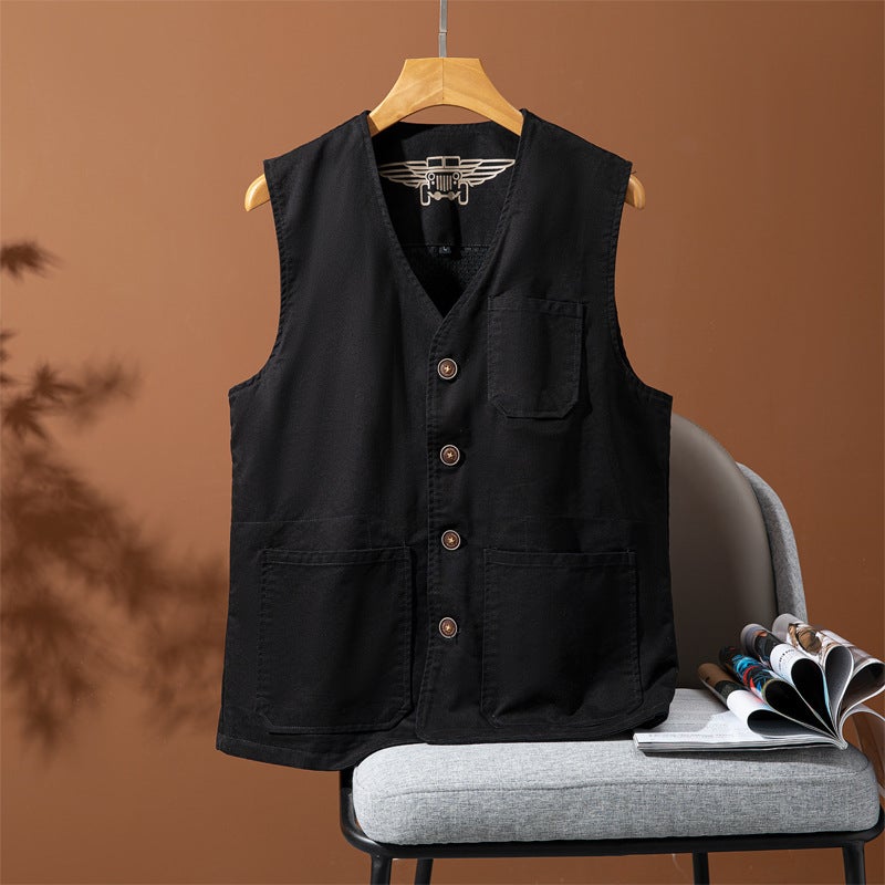 Men'S Large Size Vest Four Seasons Pure Cotton Thin Waistcoat Multi-Pocket Casual Vest Outdoor Military Fishing Climbing Vest Trendy - Image 1