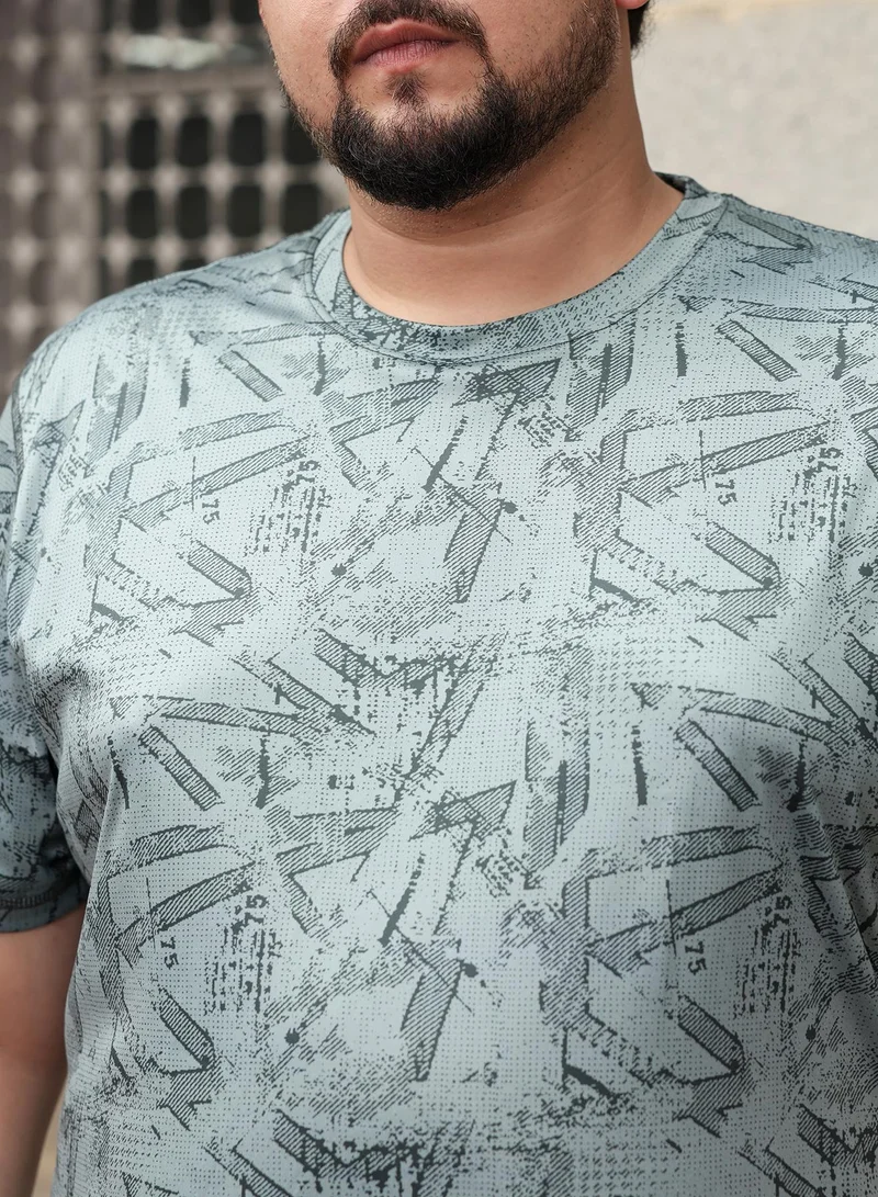 انستافاب بلس Instafab Plus Men Abstract-Streak Activewear T-Shirt | Crew Neck , Short Regular Sleeve | Pull On Closure , Straight Hem | Abstract Print Dri-Fit | Knit Fabric For Casual & Daily Wear | Olive Green