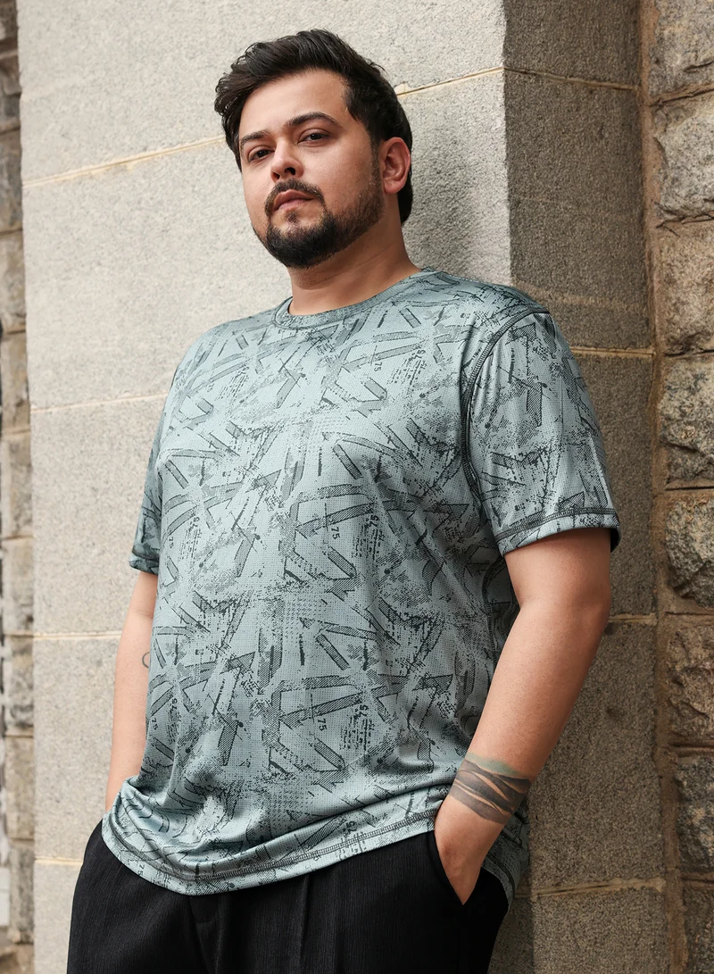 Instafab Plus Instafab Plus Men Abstract-Streak Activewear T-Shirt | Crew Neck , Short Regular Sleeve | Pull On Closure , Straight Hem | Abstract Print Dri-Fit | Knit Fabric For Casual & Daily Wear | Olive Green