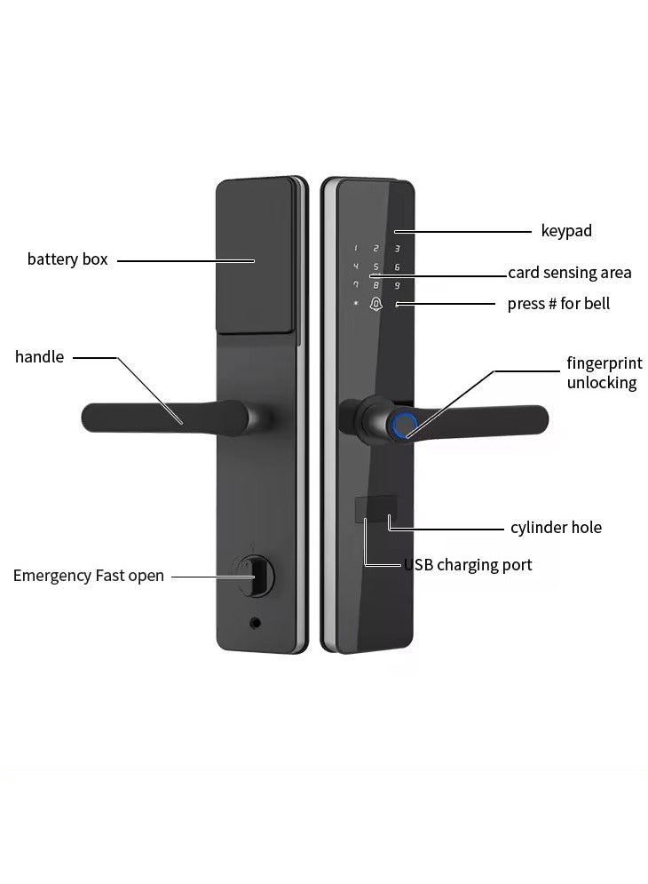 تويا قفل باب ذكي S53 من تويا يعمل عن طريق بصمة الاصبع او الباسورد او تطبيق الهاتف او كروت مغناطيسية او مفتاح امان - Image 5
