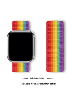 Suitable For Iwatch1-s9 Strap Light Mint/Ocean Blue Nylon Loop Velcro Wristband For Apple Watch Strap-Color:40# Rainbow-Specifications:38/40/41mm