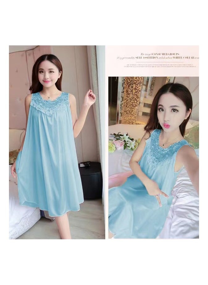 Generic 1-Piece Women Night Gowns Sleepwear,Nightwear Long Sleeping Dress,Luxury Women Casual Night Dress,Ladies Home Dressing,Colour Sky Blue  - Image 2