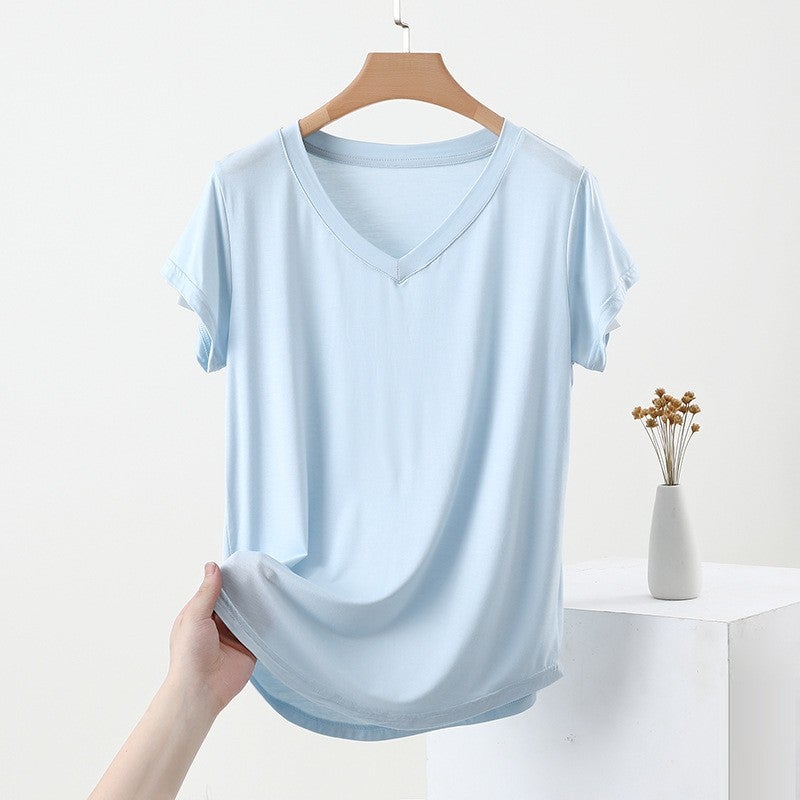 Modal Plus Size Mask V-Neck Bat Short-Sleeved T-Shirt Women'S All-Match Summer Loose Thin Base Shirt Outer Wear Top - Image 4