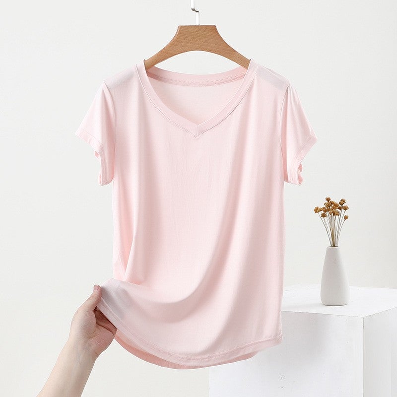 Modal Plus Size Mask V-Neck Bat Short-Sleeved T-Shirt Women'S All-Match Summer Loose Thin Base Shirt Outer Wear Top - Image 5