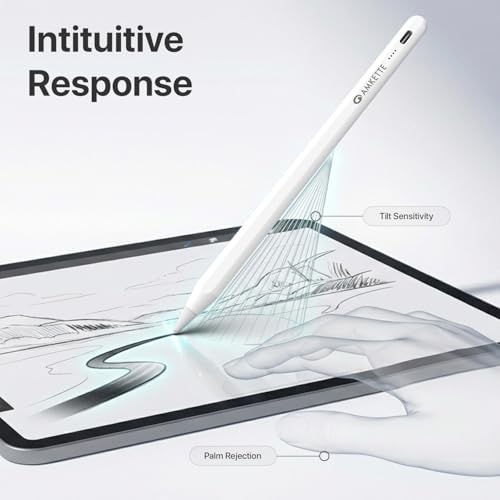 Amkette iPad Pencil Stylus | Premium Stylus Pen with Palm Rejection, Tilt Sensitivity, Magnetic Attachment & Type-C Charging, Sleek Aluminium Build, Compatible with iPad (2021 & Later)(White) - Image 4