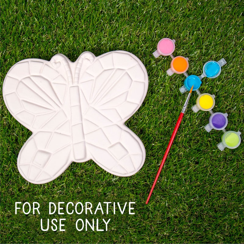 Creative Roots Mosaic Butterfly Stepping Stone Kit, Includes 7-Inch Ceramic Stepping Stone & 6 Vibrant Paints, Paint Your Own Stepping Stone, DIY Stepping Stone for Kids Ages 8+ White - Image 2
