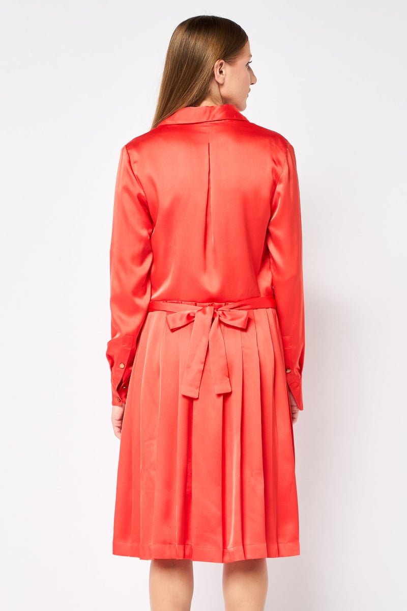 Guess x Marciano Women Tie Waist Pleated Mini Dress, Orange - Image 4