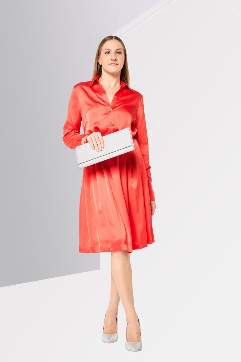 Guess x Marciano Women Tie Waist Pleated Mini Dress, Orange - Image 2