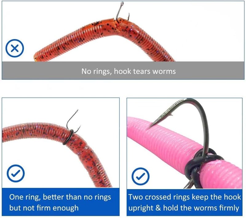 Fishfun Wacky Rig Tool with Silicone O Rings, 100Pcs for 3"-4" Senko Worms and 100Pcs for 5"-7" Worms. Easy Installation and Great Protection of Your Plastic Worms - Image 4