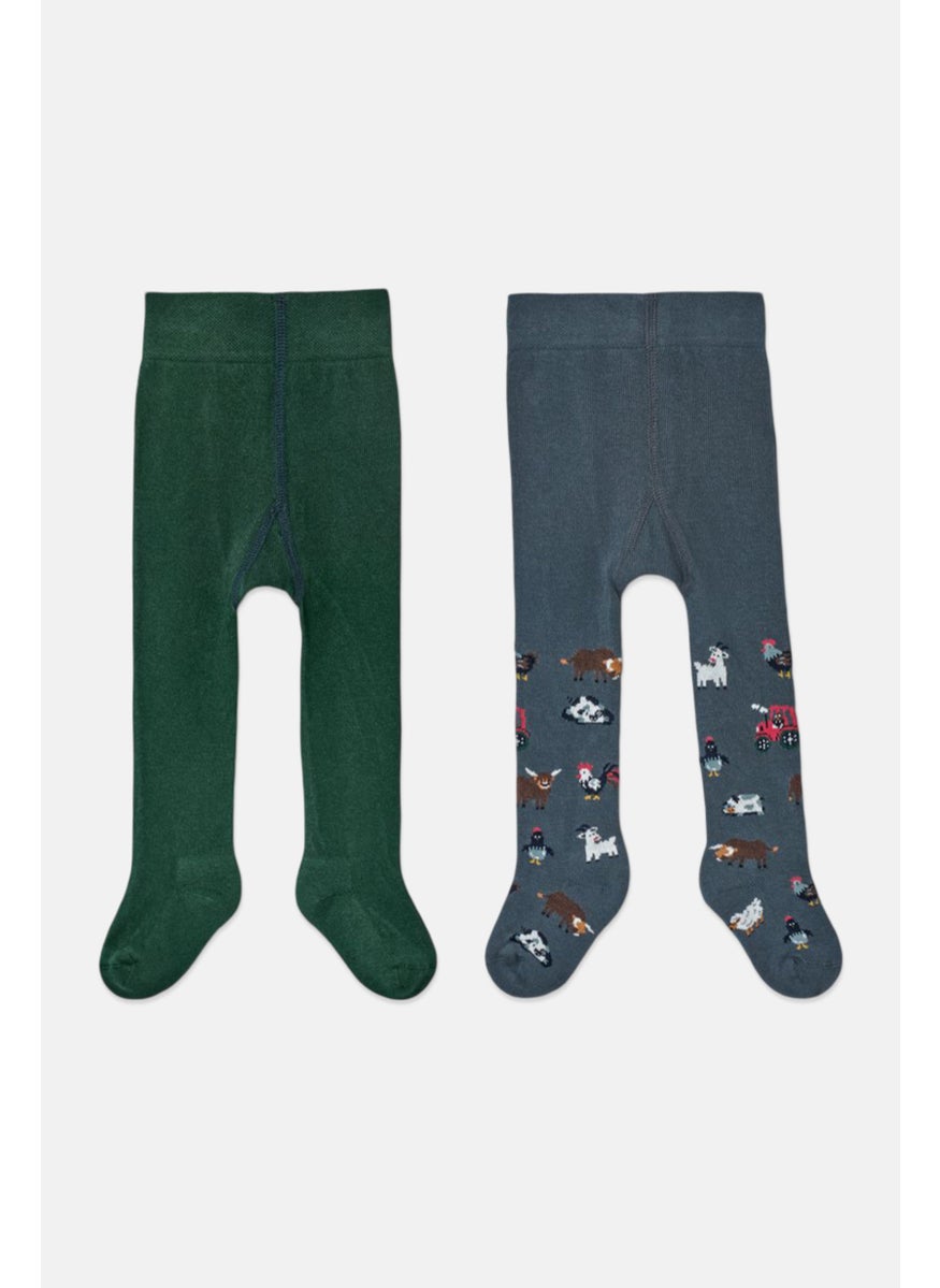 Tchibo Toddler 2 Pieces Girl Graphic Print Pull On Tights, Green  - Image 2