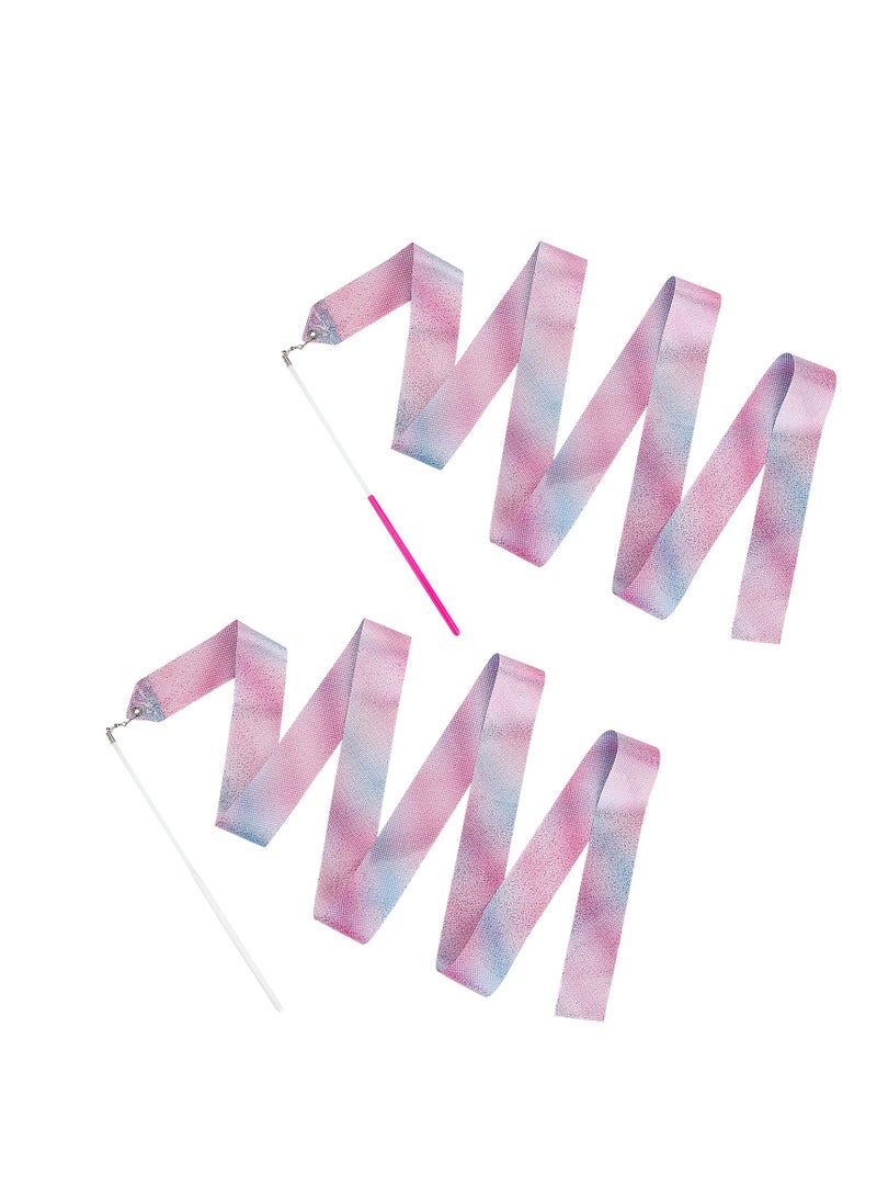 SUNSAR 2pcs Rhythmic Dance Ribbons, 200CM/78.7 Inch Gymnastics Ribbon Dancer Wand Dancing Ribbon Streamers for Kids, Fits Artistic Dancing Gymnastics, - Image 1