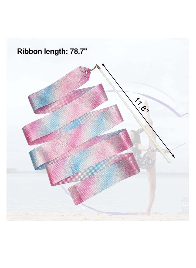 SUNSAR 2pcs Rhythmic Dance Ribbons, 200CM/78.7 Inch Gymnastics Ribbon Dancer Wand Dancing Ribbon Streamers for Kids, Fits Artistic Dancing Gymnastics, - Image 2