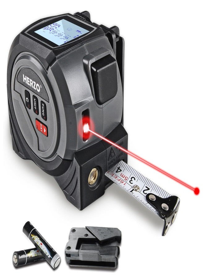 HERZO 2-in-1 Laser Tape Measure 135Ft/40m Laser Measurement Tool & 16Ft/5m Manual Measuring Tape Movable Hook Pythagorean, Area, Volume, Ft/Ft+in/in/M Unit-NOT Digital - Image 1