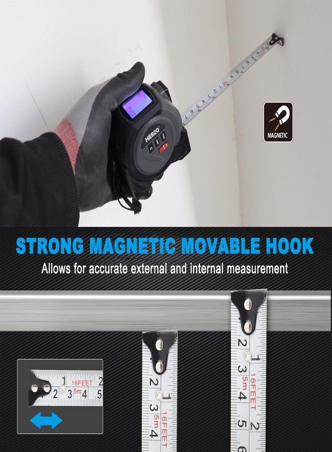 HERZO 2-in-1 Laser Tape Measure 135Ft/40m Laser Measurement Tool & 16Ft/5m Manual Measuring Tape Movable Hook Pythagorean, Area, Volume, Ft/Ft+in/in/M Unit-NOT Digital - Image 3