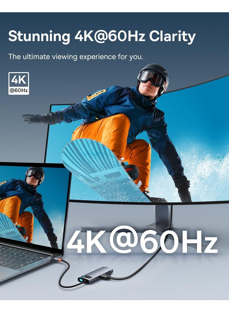 بيسوس محول USB C Hub متعدد المنافذ مع HDMI 4K@60 هرتز، قاعدة USB C 7 في 1 مع شحن 100 وات، 3 منافذ USB-A بسرعة 5 جيجابت في الثانية، قارئ بطاقة TF/SD، محور USB لأجهزة الكمبيوتر المحمول المتوافقة مع أنظمة التشغيل Windows/Mac/iPad/Steam Deck/Rog Ally رمادي02 - Image 3