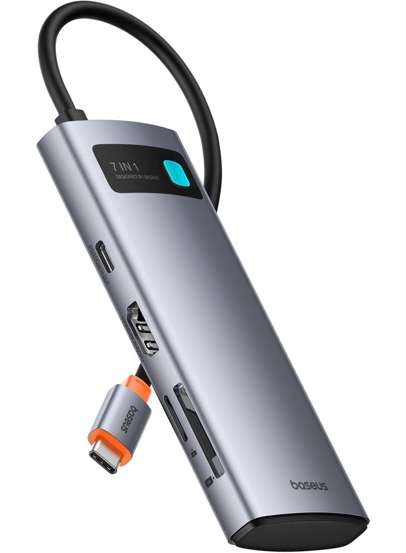 بيسوس محول USB C Hub متعدد المنافذ مع HDMI 4K@60 هرتز، قاعدة USB C 7 في 1 مع شحن 100 وات، 3 منافذ USB-A بسرعة 5 جيجابت في الثانية، قارئ بطاقة TF/SD، محور USB لأجهزة الكمبيوتر المحمول المتوافقة مع أنظمة التشغيل Windows/Mac/iPad/Steam Deck/Rog Ally رمادي02 - Image 1