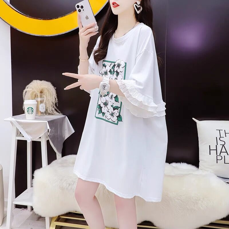 Plus Size 1.00 Kg-150.00 Kg Lazy Style All-Match Short-Sleeve T-Shirt Women'S Summer Loose Stitching Lace Flower Design Top - Image 5
