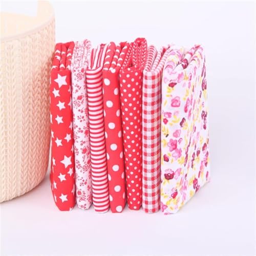 YSSZAM 7Pcs Top Red Cotton Craft Fabric Bundle Squares Patchwork DIY Sewing Scrapbooking Quilting Floral Dot Pattern Craft and Hobby Fabric 10" x 10" (25cm x 25cm) - Image 1