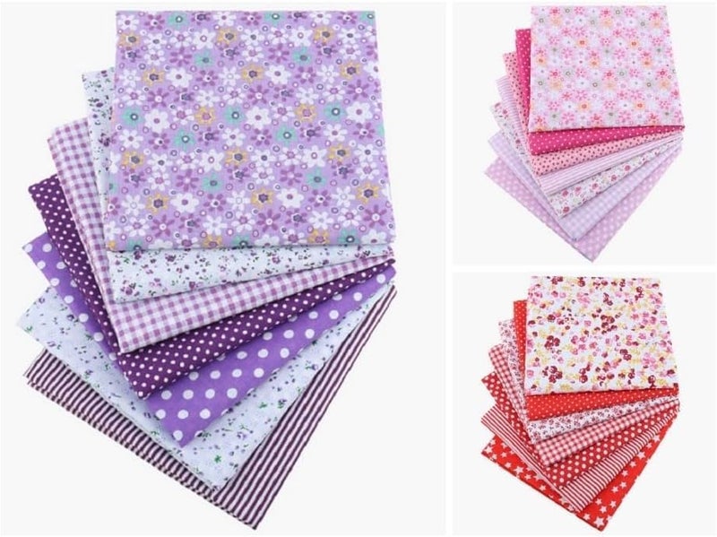 YSSZAM 7Pcs Top Red Cotton Craft Fabric Bundle Squares Patchwork DIY Sewing Scrapbooking Quilting Floral Dot Pattern Craft and Hobby Fabric 10" x 10" (25cm x 25cm) - Image 5
