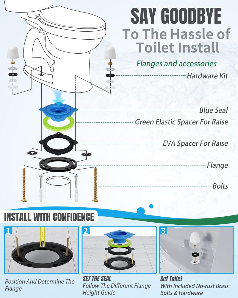 MENNTY Toilet Flange Repair Kit with Flange & Elastic Wax Ring for Toilet Install, Toilet Ring Seal, Rubber Toilet Gasket Seal Replacement Kit Include Hardware Nuts, Washer, Bolts and Bolt Caps - Image 2