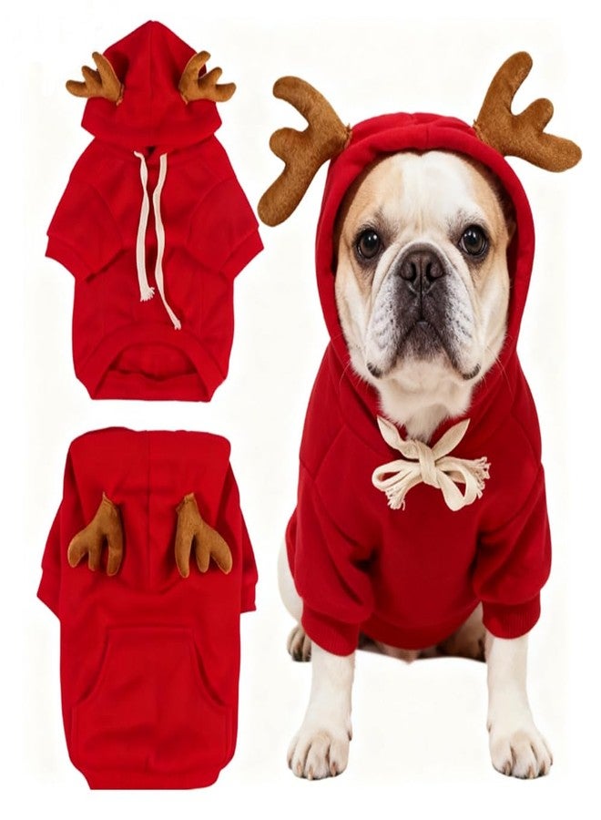 Maruomiki New Christmas Dog Hoodie Elk Pocket Sweater Small and Medium Pet Cat Red Clothes (Elk Pocket Sweater,S) - Image 1
