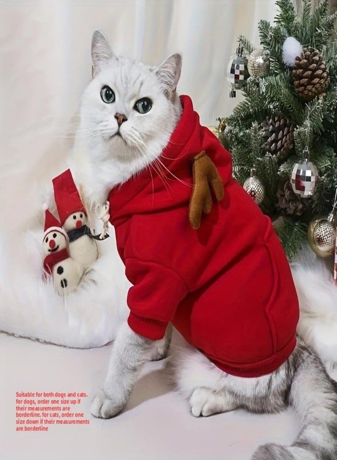 Maruomiki New Christmas Dog Hoodie Elk Pocket Sweater Small and Medium Pet Cat Red Clothes (Elk Pocket Sweater,S) - Image 3
