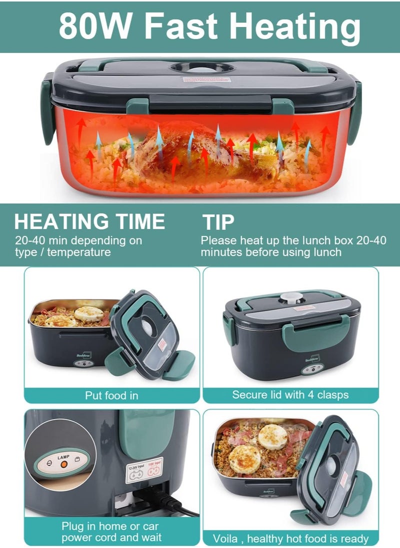 Generic 80W Electric Lunch Box, 3 in 1 Portable Food Warmer 12/24/110-230V Leakproof Thermal Lunch Box for Car/Truck/Office with SS Fork and Spoon and Bag  - Image 3