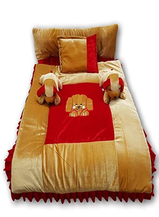 Pinks & Blues Smarty Full Sleeping Baby Bedding Set in Velvet with 2 Side Pillows in a Shape of Puppies (RED Camel) (0-48MONTHS) - Image 2