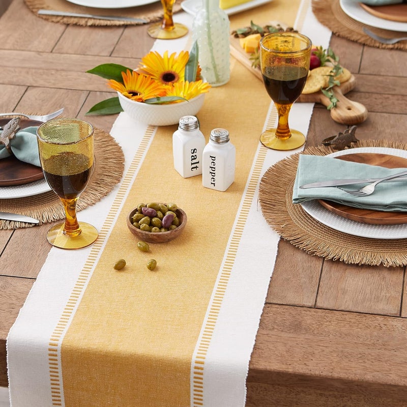 DII Dobby Stripe Woven Table Runner, 13x108 (13x113.5, Fringe Included), Honey Gold - Image 5