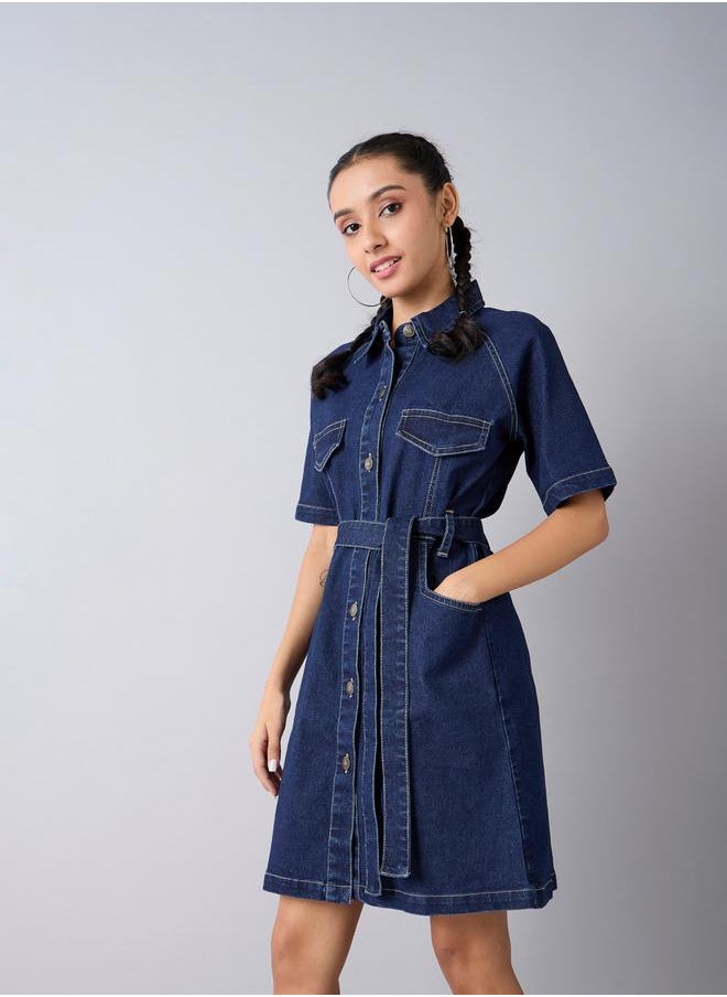 Acid Wash Denim Collared Shirt Dress with Tie Up Belt - pzsku/Z8485FE20C715BC498B09Z/45/_/1732386694/a5f1cf28-e9fe-4dda-b99e-90c67f68d7e4