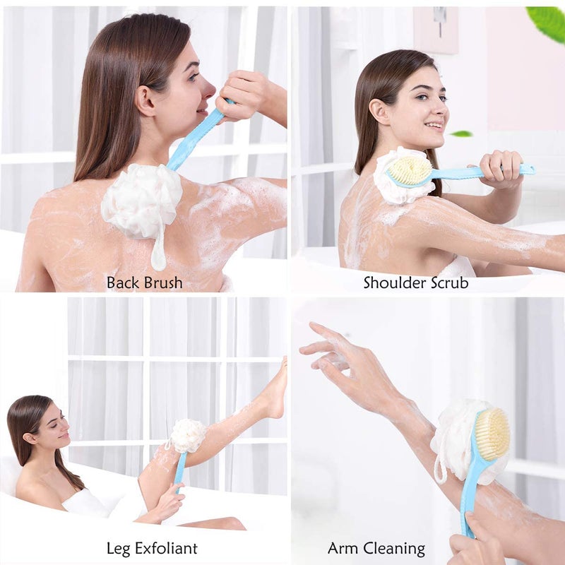 Avenn Avenn 2 IN 1 Back Body Bath Brush with Bristles and Loofah Back Scrubber with Curved Long Handled for Skin Exfoliating Bath Massage Bristles Suitable for Wet or Dry Men and Women MultiColor - Image 3