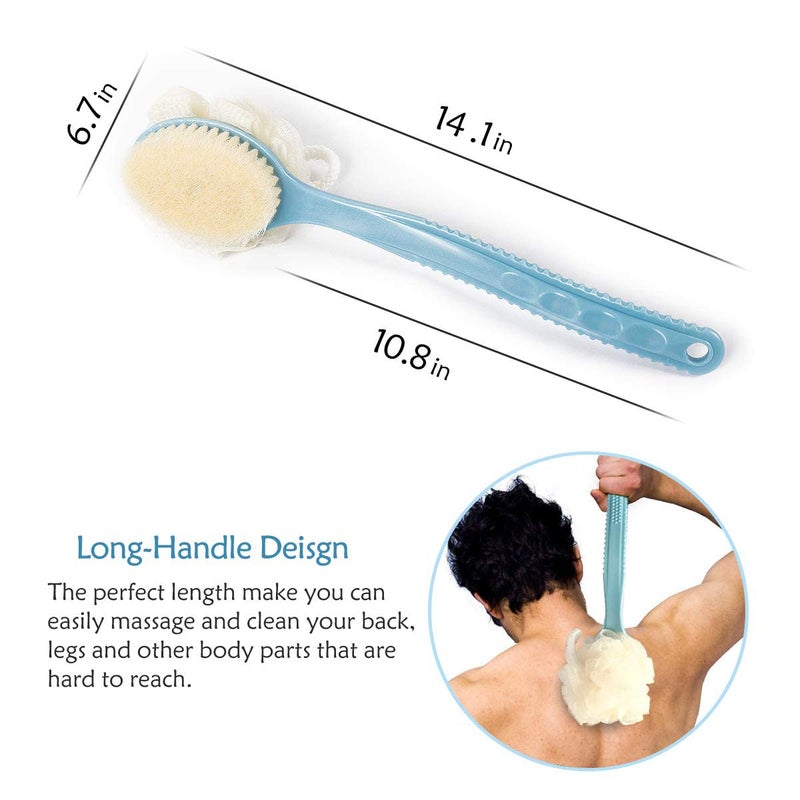 Avenn Avenn 2 IN 1 Back Body Bath Brush with Bristles and Loofah Back Scrubber with Curved Long Handled for Skin Exfoliating Bath Massage Bristles Suitable for Wet or Dry Men and Women MultiColor - Image 5