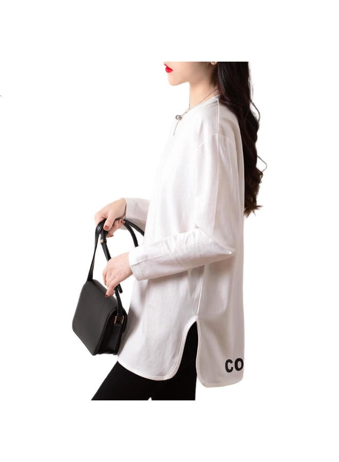 Dme Fashion Split Hem Women'S Basic Shirt Spring Autumn Loose Lazy Style Women'S T-Shirt Covering Hips Long Sleeve Tee Women - Image 2