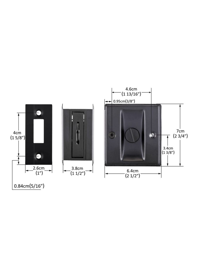SYOSI - Sliding Pocket Door Lock Hardware, Replace Old or Damaged Privacy Black Pull Handles Security Door Lock Latch Knob Safety Upgraded 2-3/4”x2-1/2”, for 1-3/8” Thickness Door - Image 1